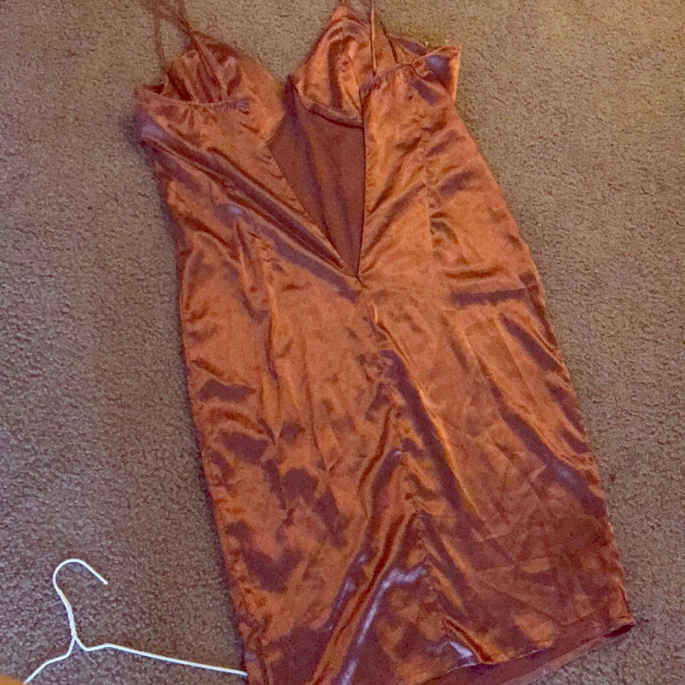 Bronze copper spaghetti strap dress